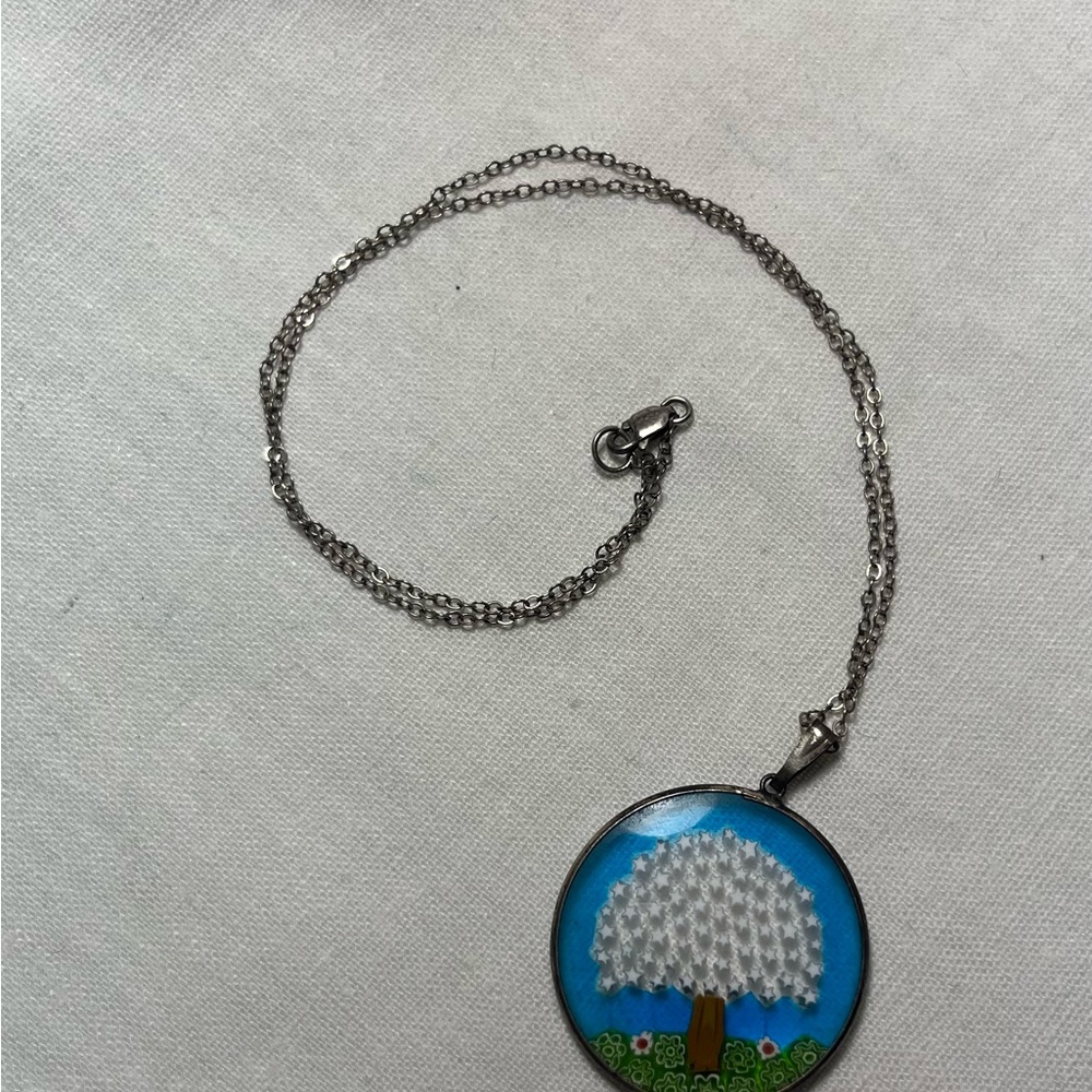 Murano Millefiore Pendant on Sterling Silver Chain Necklace